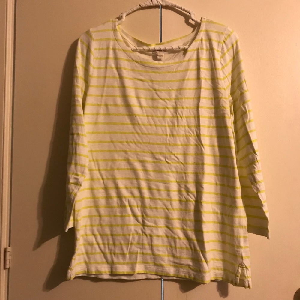 J. Crew Size L yellow-green stripe 3/4 shirt